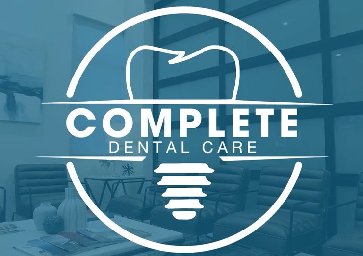 Complete Dental Care logo overlaid on top of a photo of a dental office waiting area