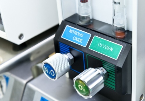 Nitrous oxide and oxygen buttons on nitrous oxide sedation machine